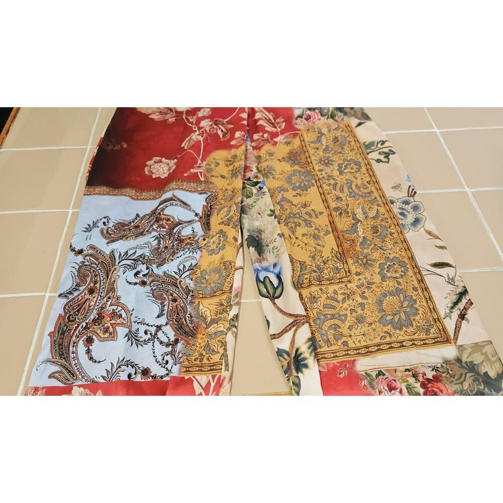 NWT Zara Satin Patchwork Printed Pants Bohemian Eclectic Floral Artsy Size Small - Picture 8 of 8